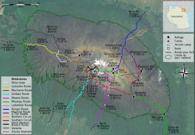 Mt Kilimanjaro Route Map