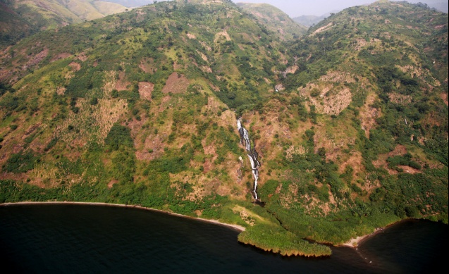 Water cascading into Lake Edward