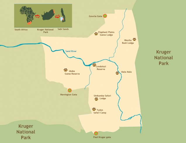 Map of Sabi Sand Game Reserve, Greater Kruger