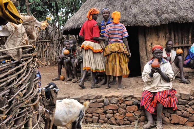 Drinking beer in Ethiopian village