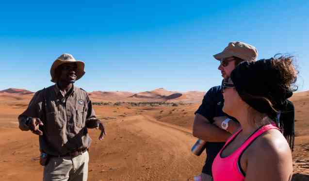 Namibia safari guide and clients