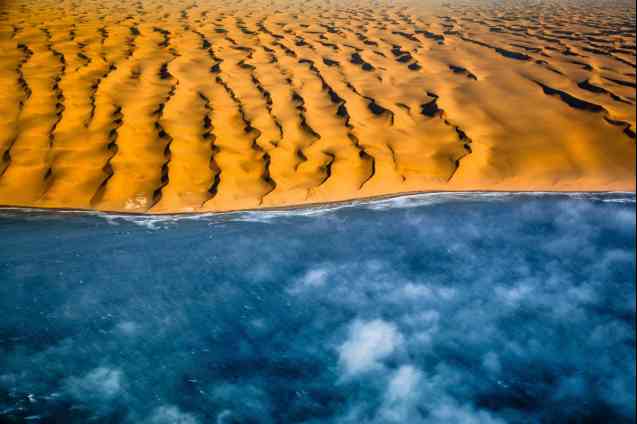 Aerial view of skeleton coast coastline