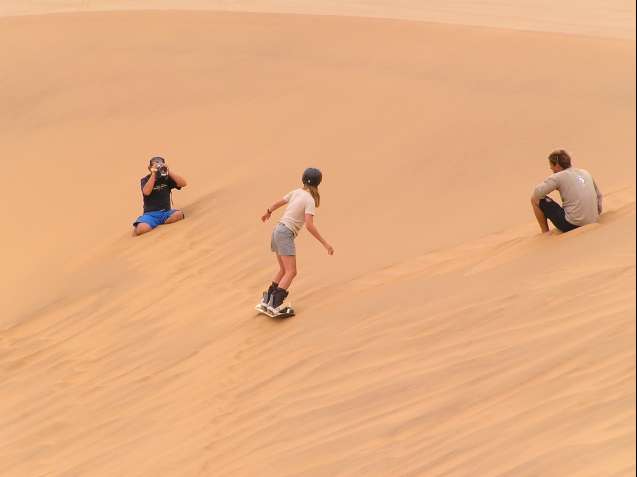 Sandboarding on Namibia safari with teens
