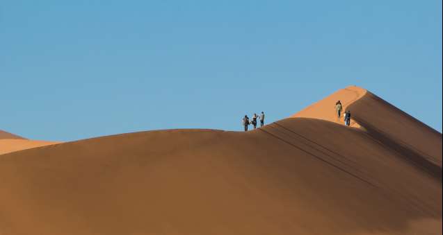Dune climbing and surfing in the Namib Desert