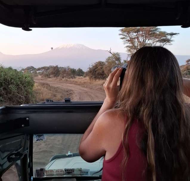 Claire on safari in Kenya
