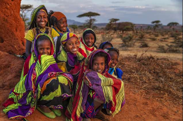 Group of happy African children from Borana tribe- Ethiopia, East Africa. 