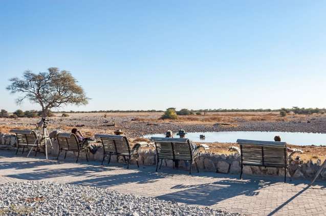 Okaukeujo waterhole winter safari Etosha