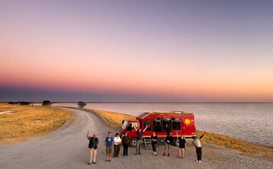 Overland truck in Makgadigadi Pan