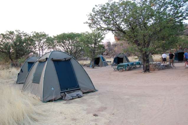 Tent set up on overland safari