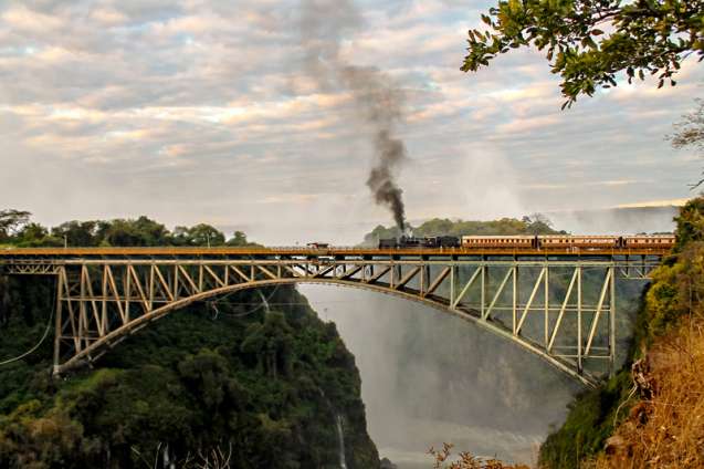 Train over victoria falls bridge in Zimbabwe