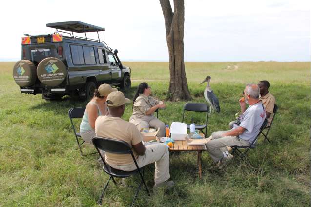 Masai Mara lunch guest Ugly 5 marabu stork